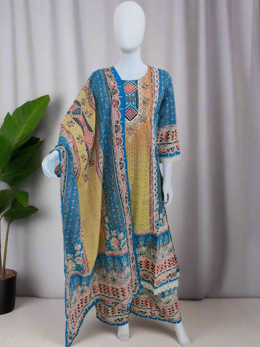A Line Digital Print Cotton Kurta set