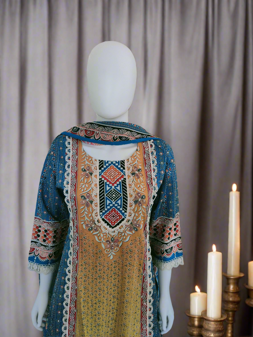 A Line Digital Print Cotton Kurta set