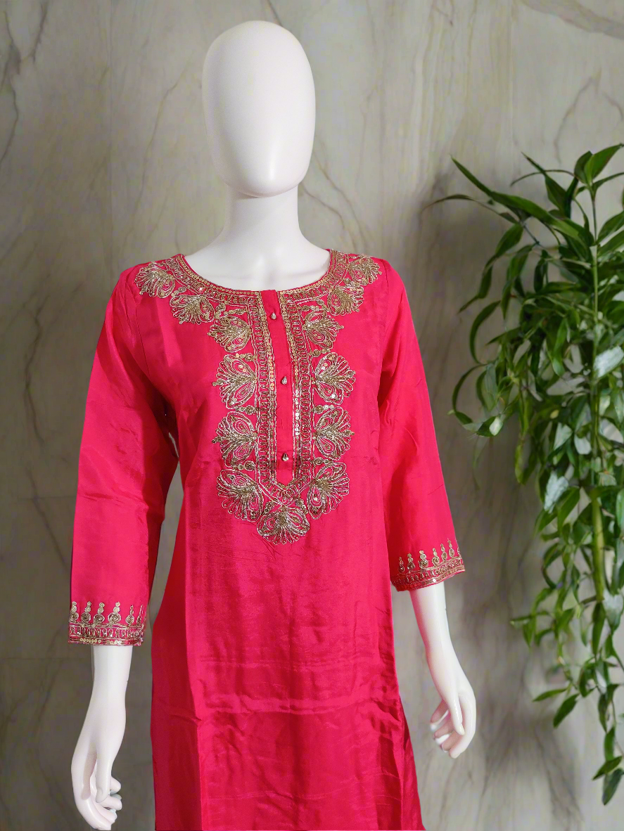 Rani Pink Gotta work Kurta Set