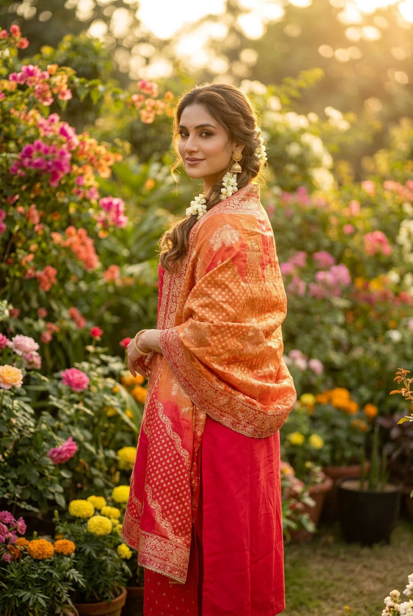 Reddish Pink Festive wear Kurta set