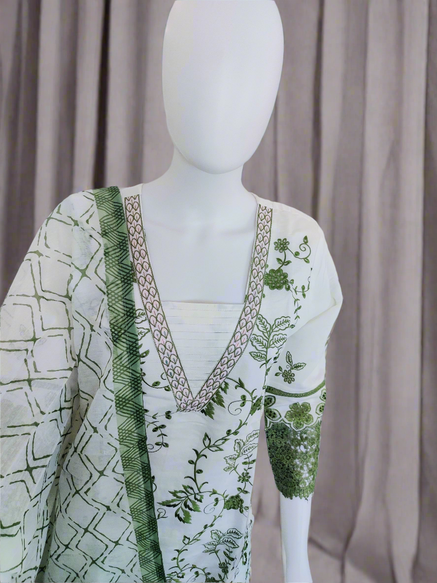 Off-White Fully Embroidered Straight Kurta Set