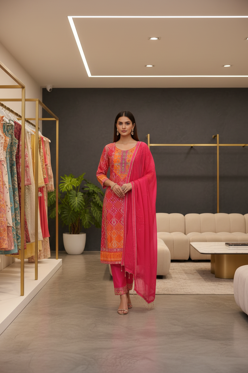 Pink Digital Bandani Print Kurta set