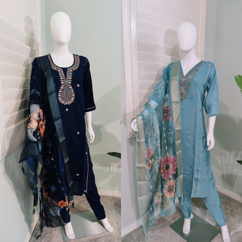 Roman Silk Festive Kurta Set with Banarasi Dupatta