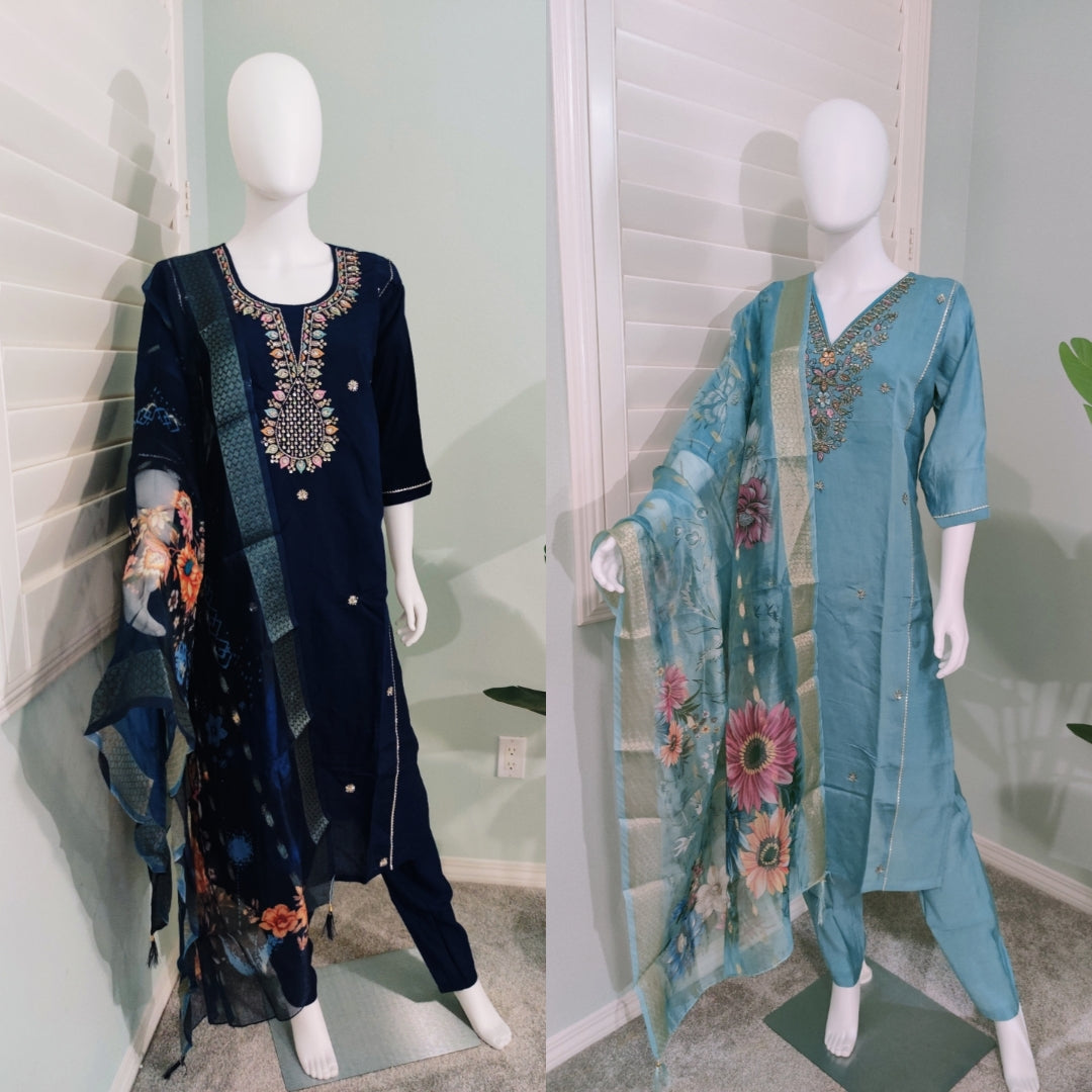 Roman Silk Festive Kurta Set with Banarasi Dupatta