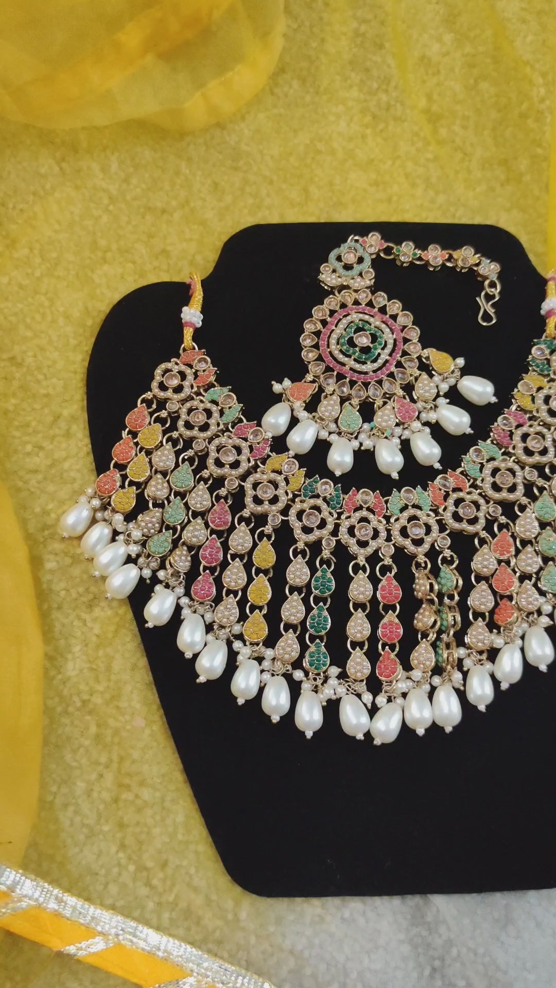 Heavy Gold-Toned Necklace Set with Maang Tikka and Earrings