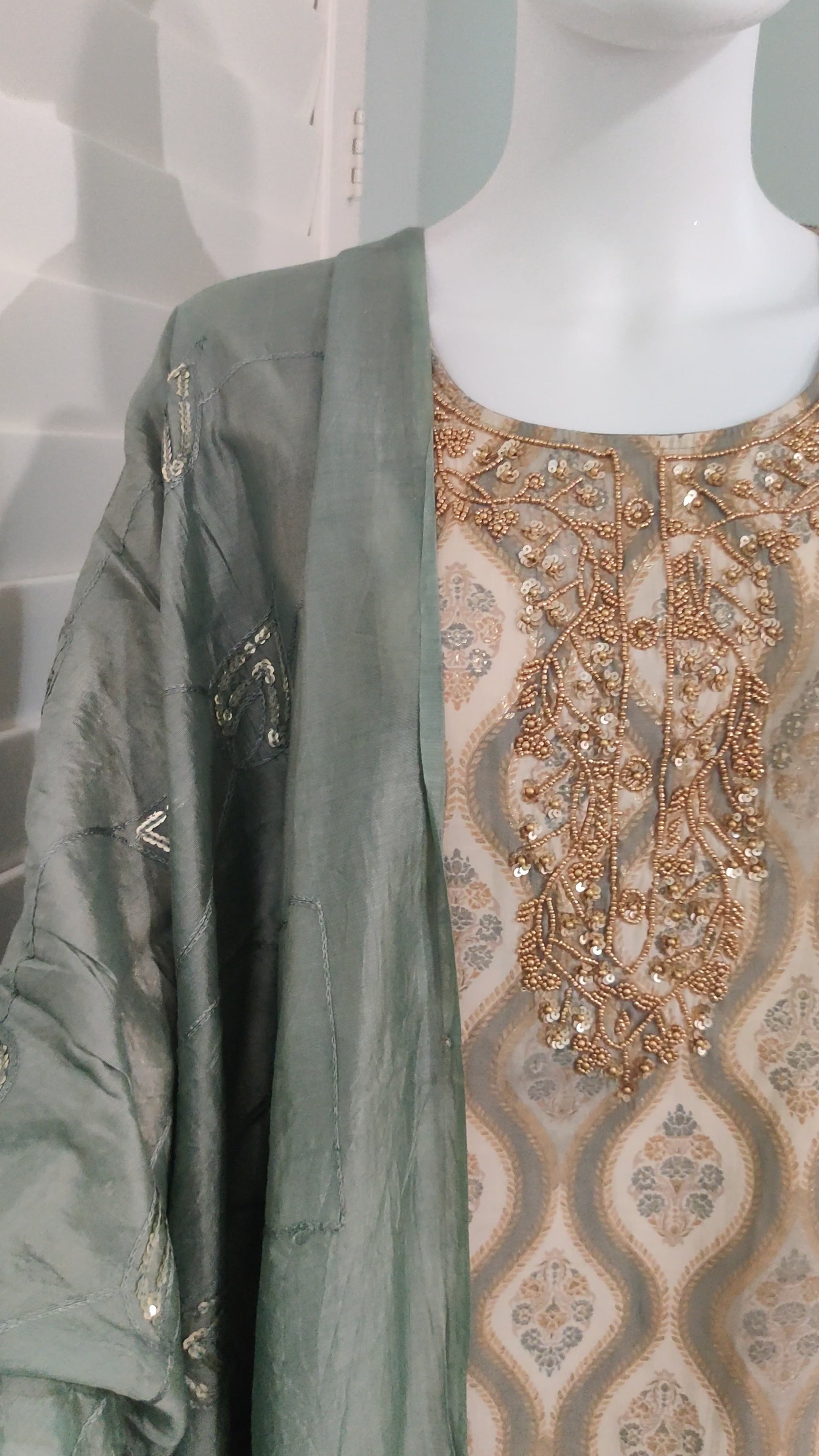 Sage Green Geometric Kurta Set