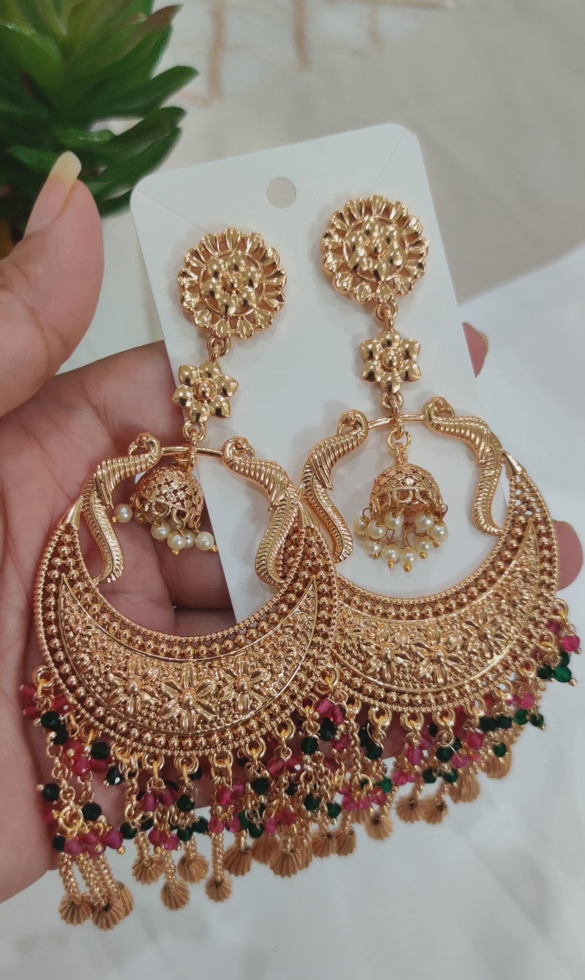 Traditional Gold-Plated Chandbali Earrings with Jhumka