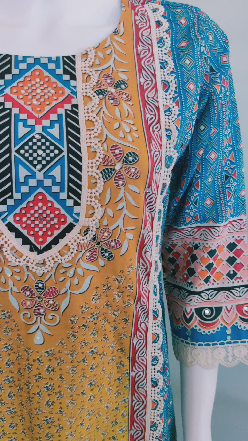 A Line Digital Print Cotton Kurta set