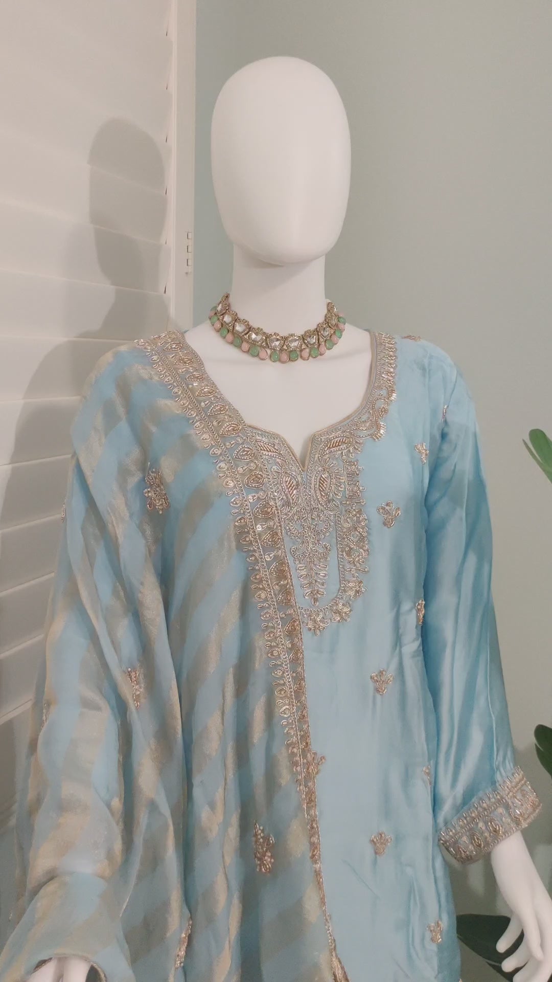 ✨ Silk Zari Embroidered Plazzo Kurta Set — Luxe & Regal