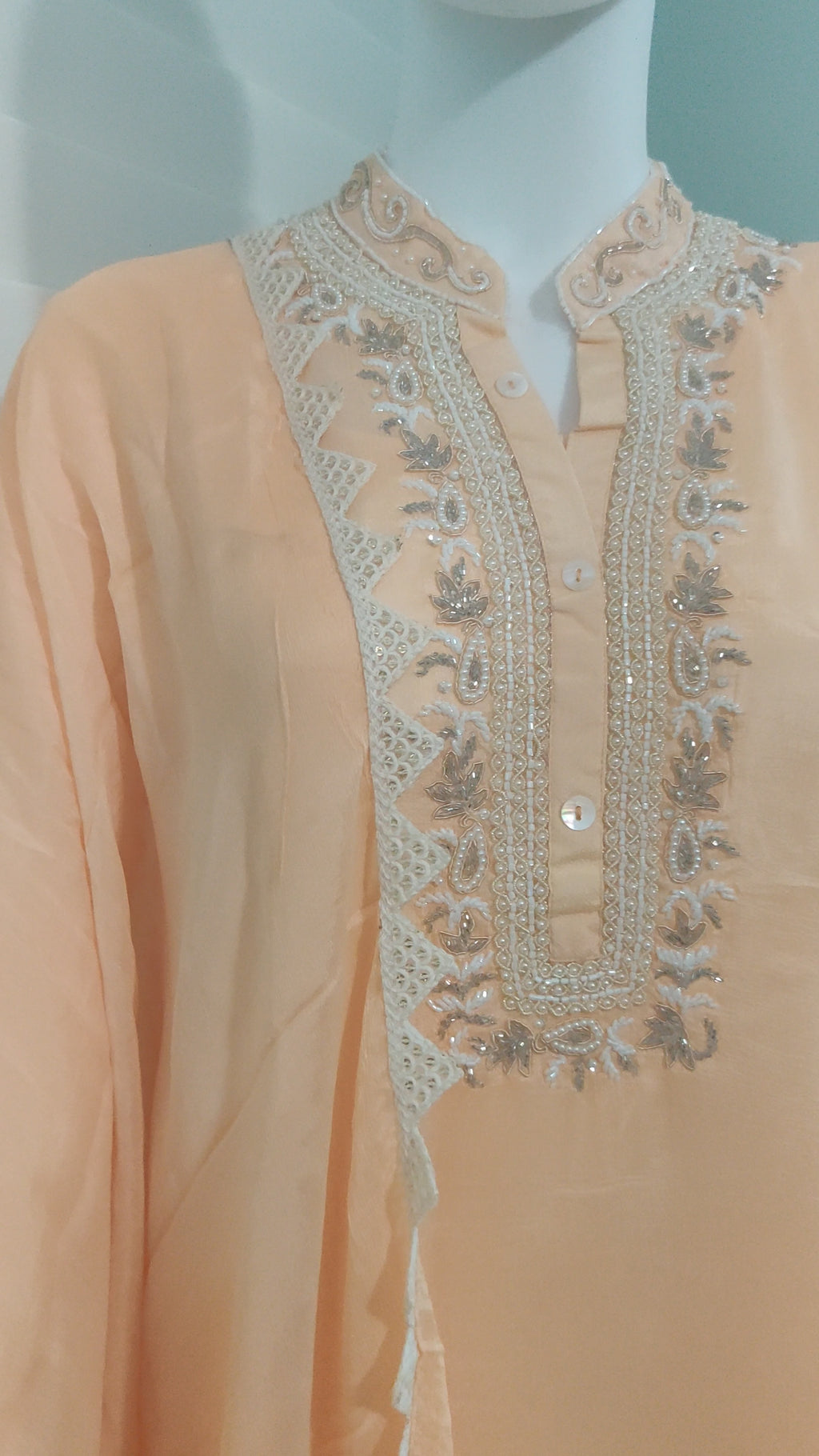 C cut handwork Peach Color Part wear Embroidered Kurta set