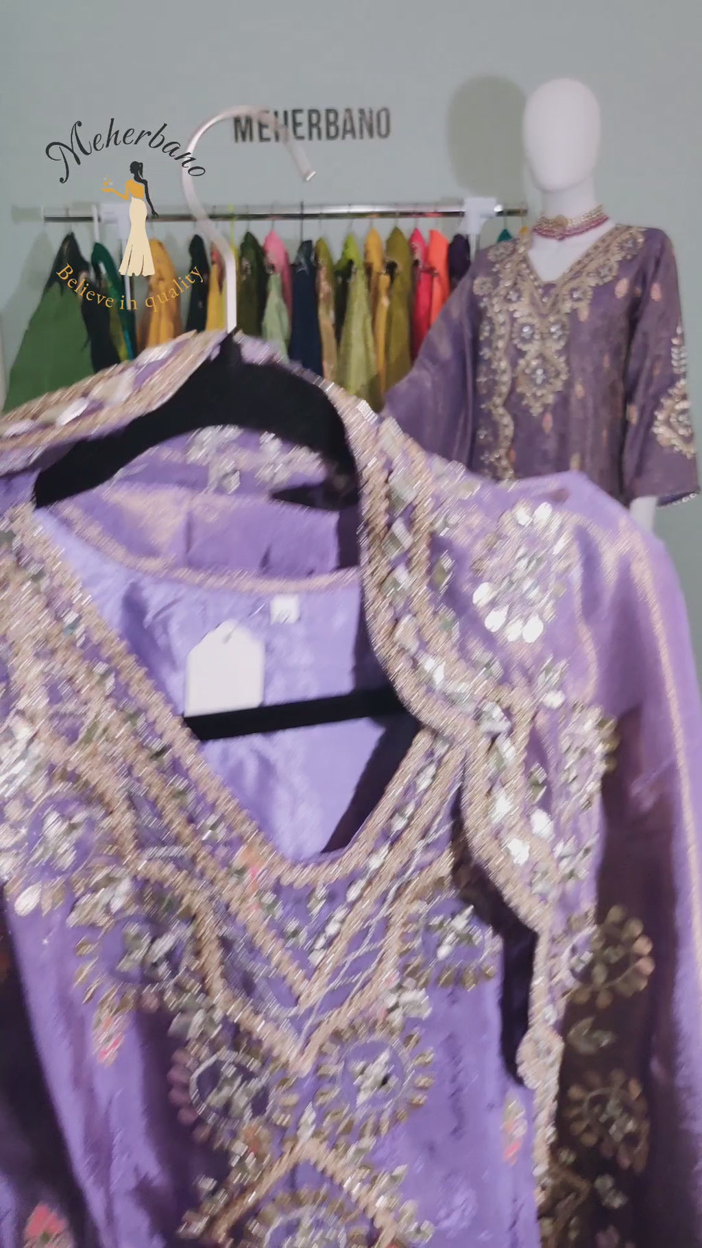 Regal Lavender straight kurta set with intricate gold-silver embroidery — celebration ready.