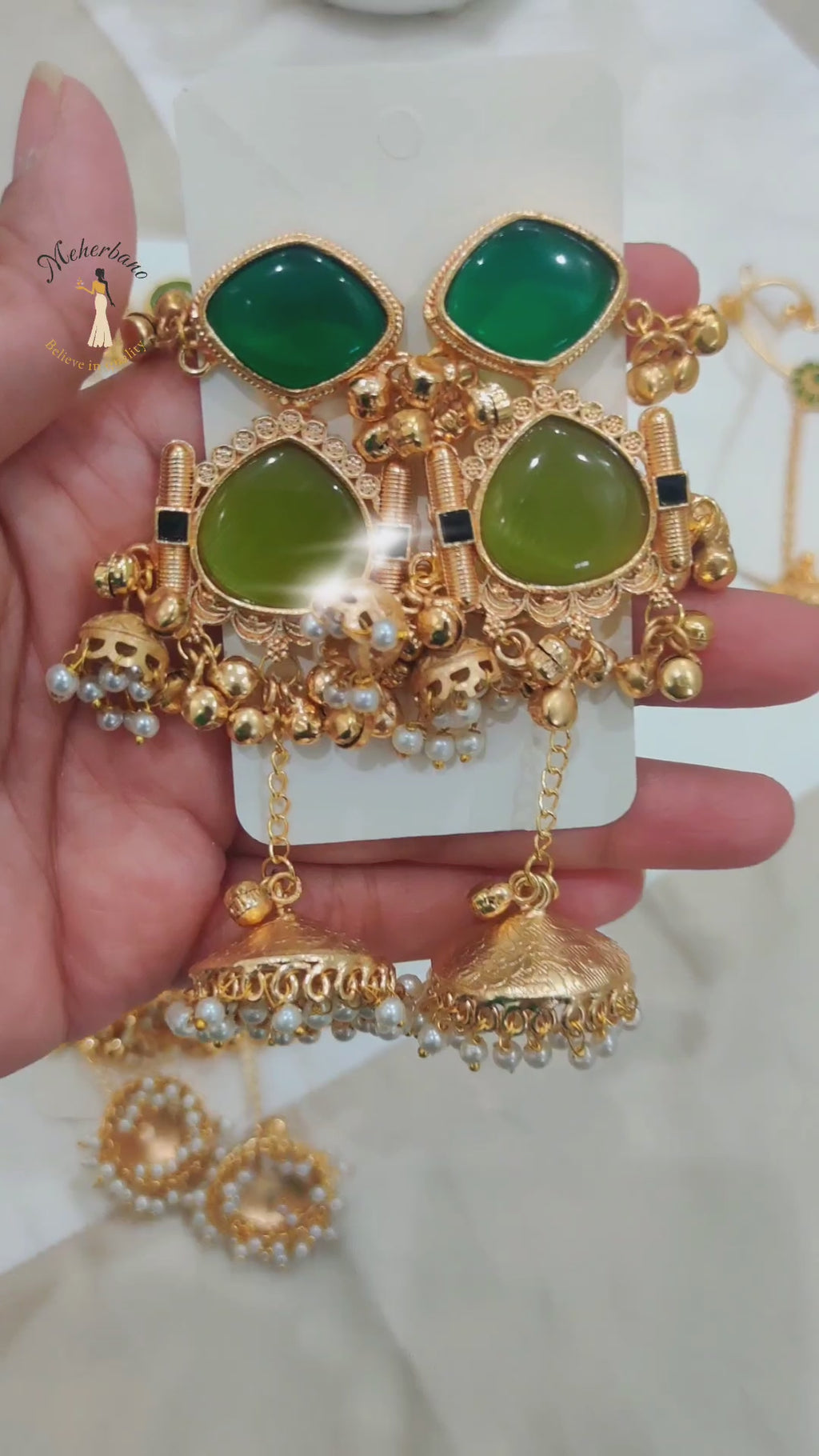 Radiance in Bloom – Kashmiri Jhumkas in Hot Pink & Bottle Green