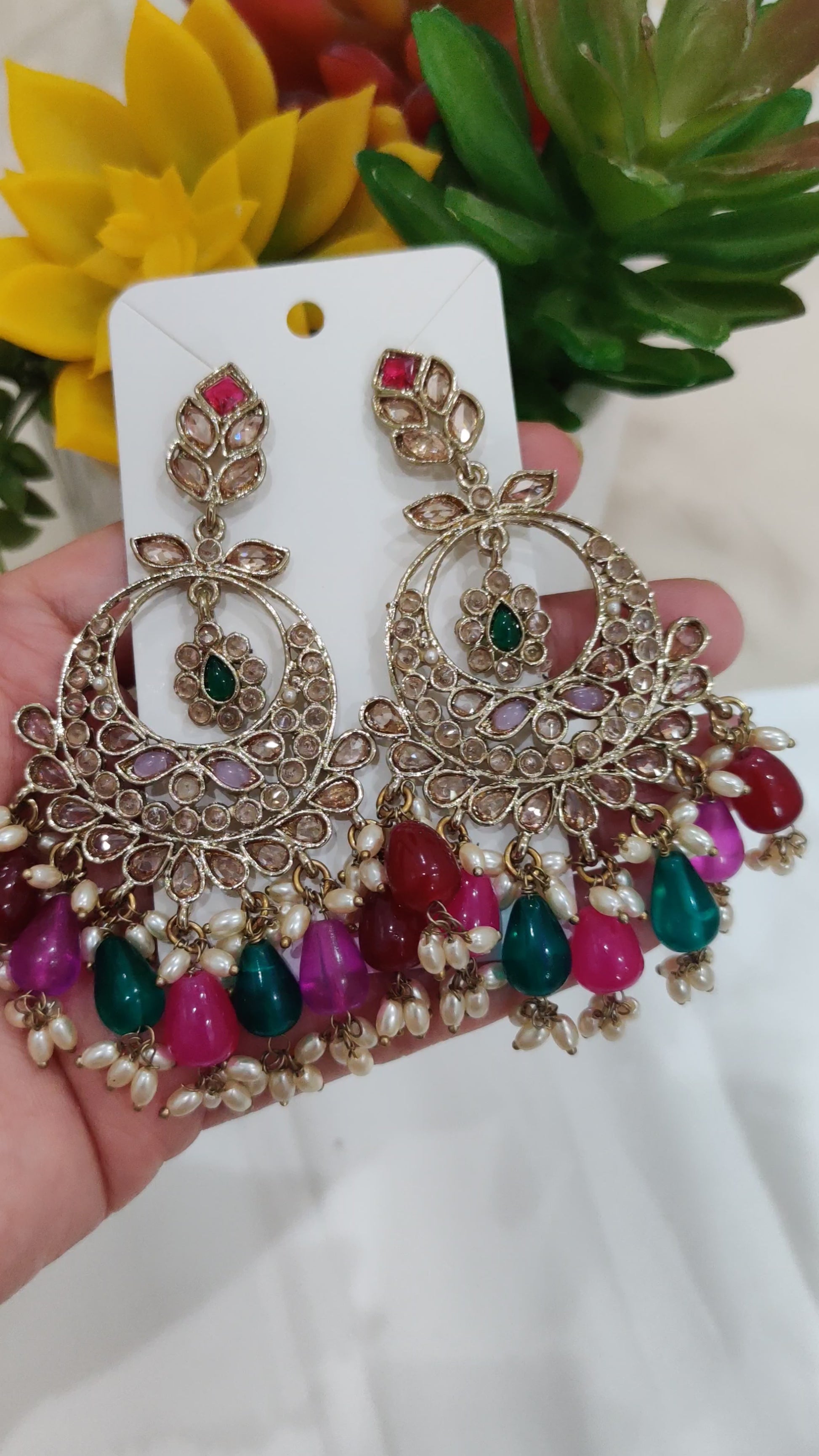 Crescent-Shaped Earrings in Three tones (Gold, Silver and Multicolored)