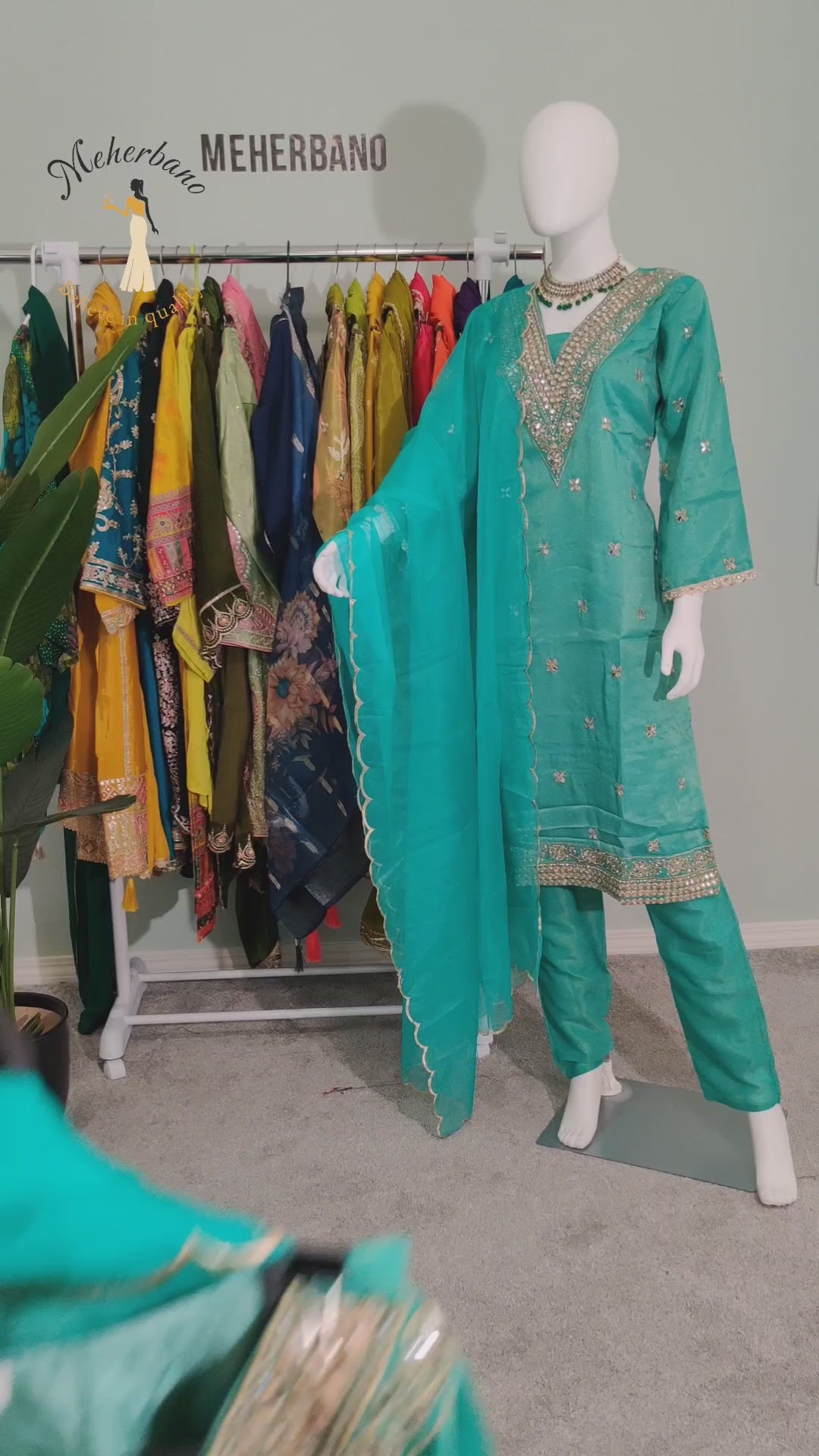 Sea Green Tissue Shimmer Based Straight Kurta Set