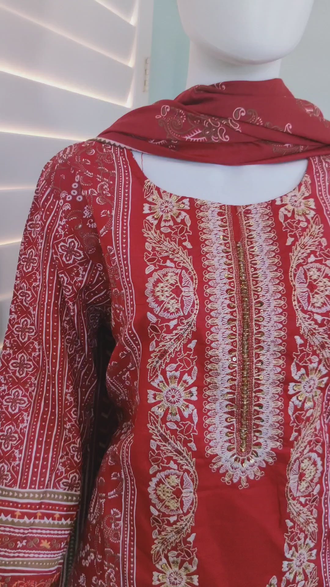 Maroon Embroidered & Printed Cotton Kurta Set