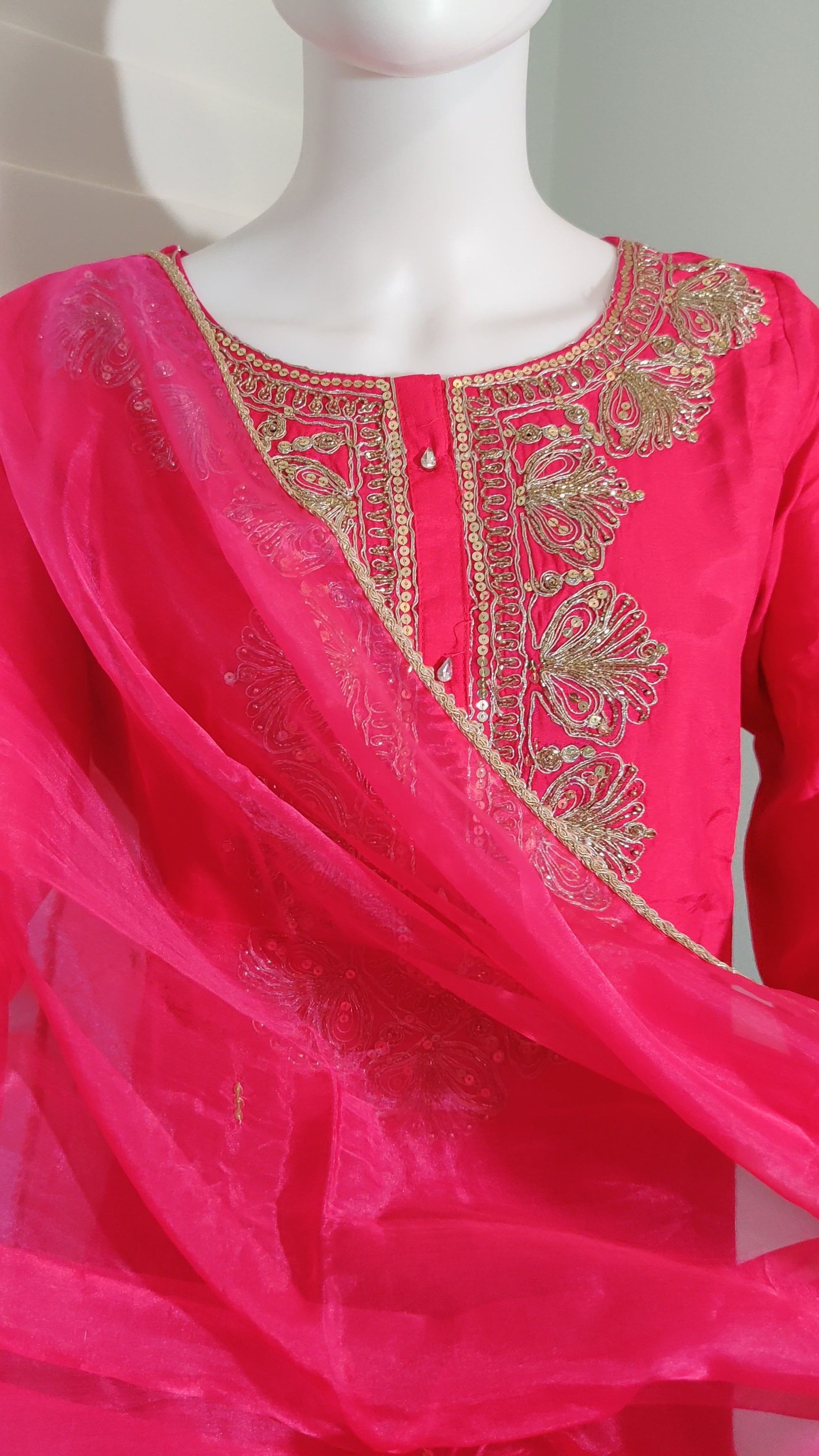 Rani Pink Gotta work Kurta Set