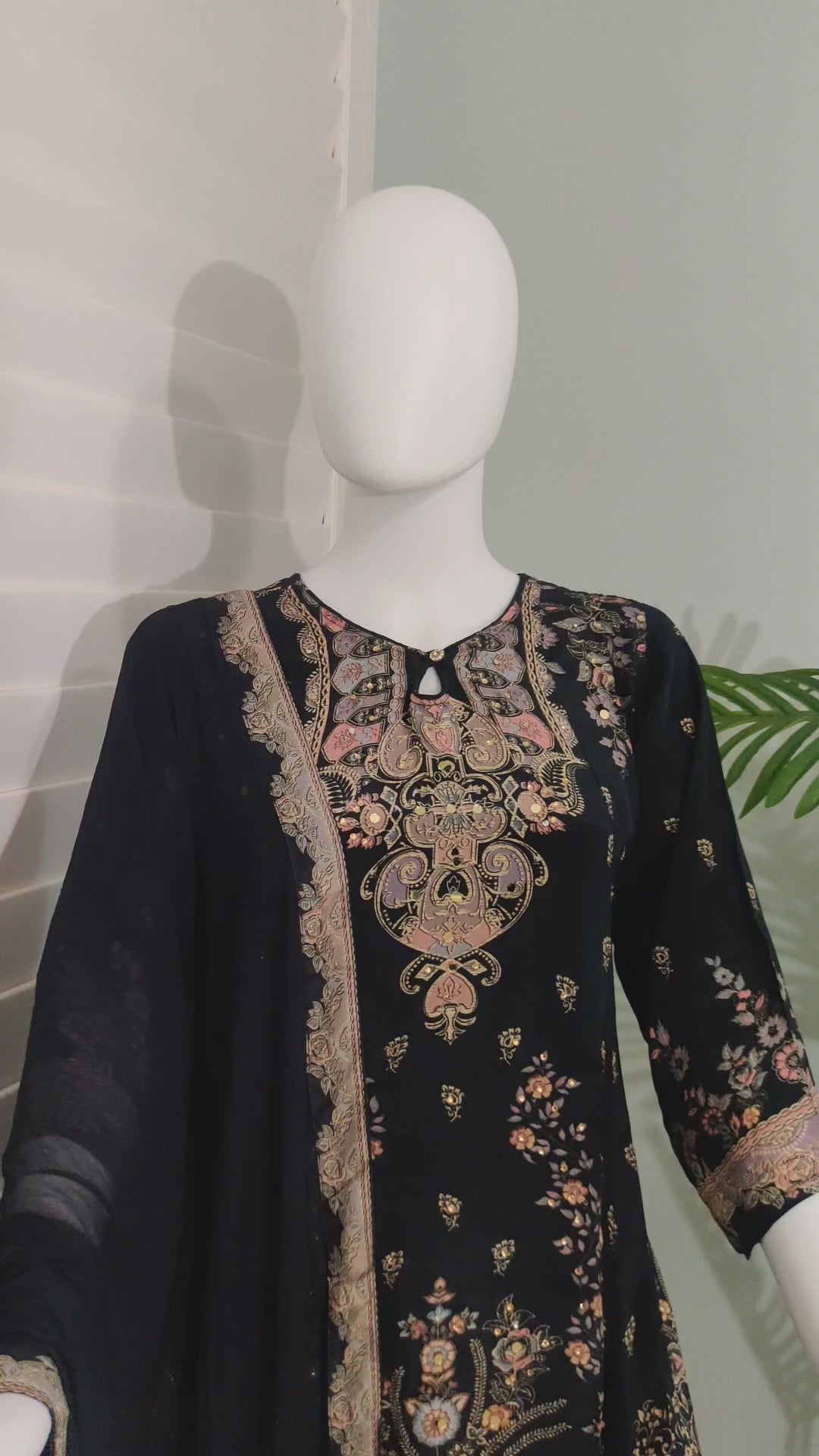 Black Digital Printed Mirror work Festive Wear Plazzo Suit