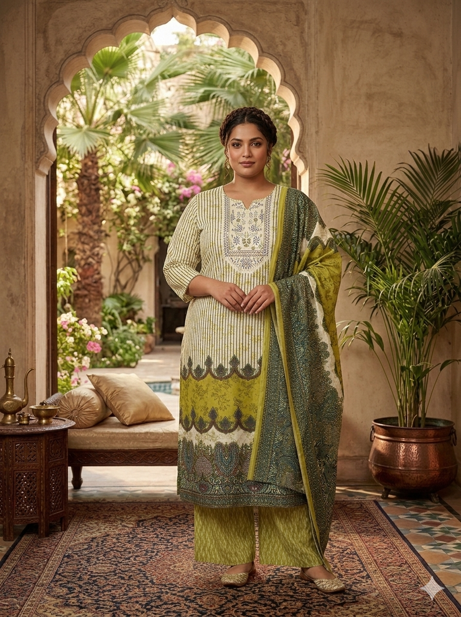 Plus Size Mandala Printed Cotton Kurta Set
