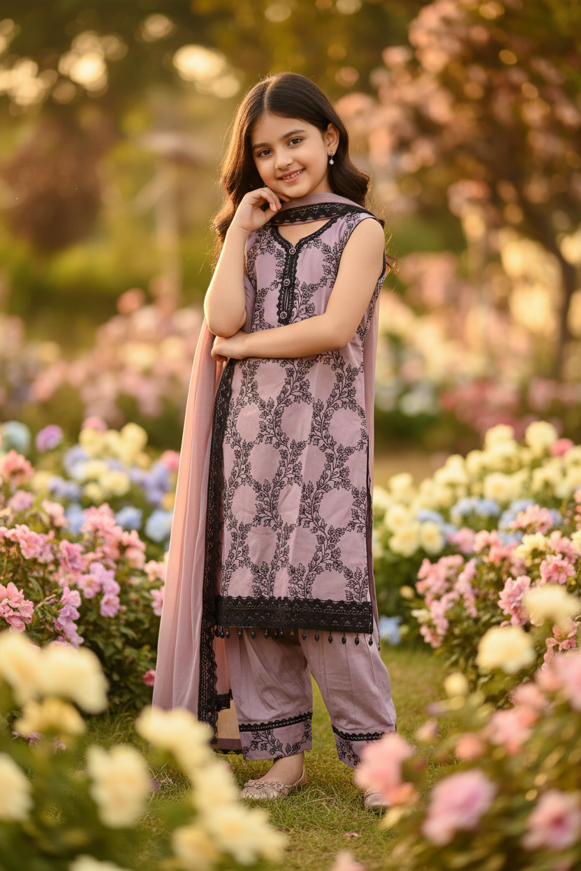 Cotton Pathani Salwar Kurta Set for girls