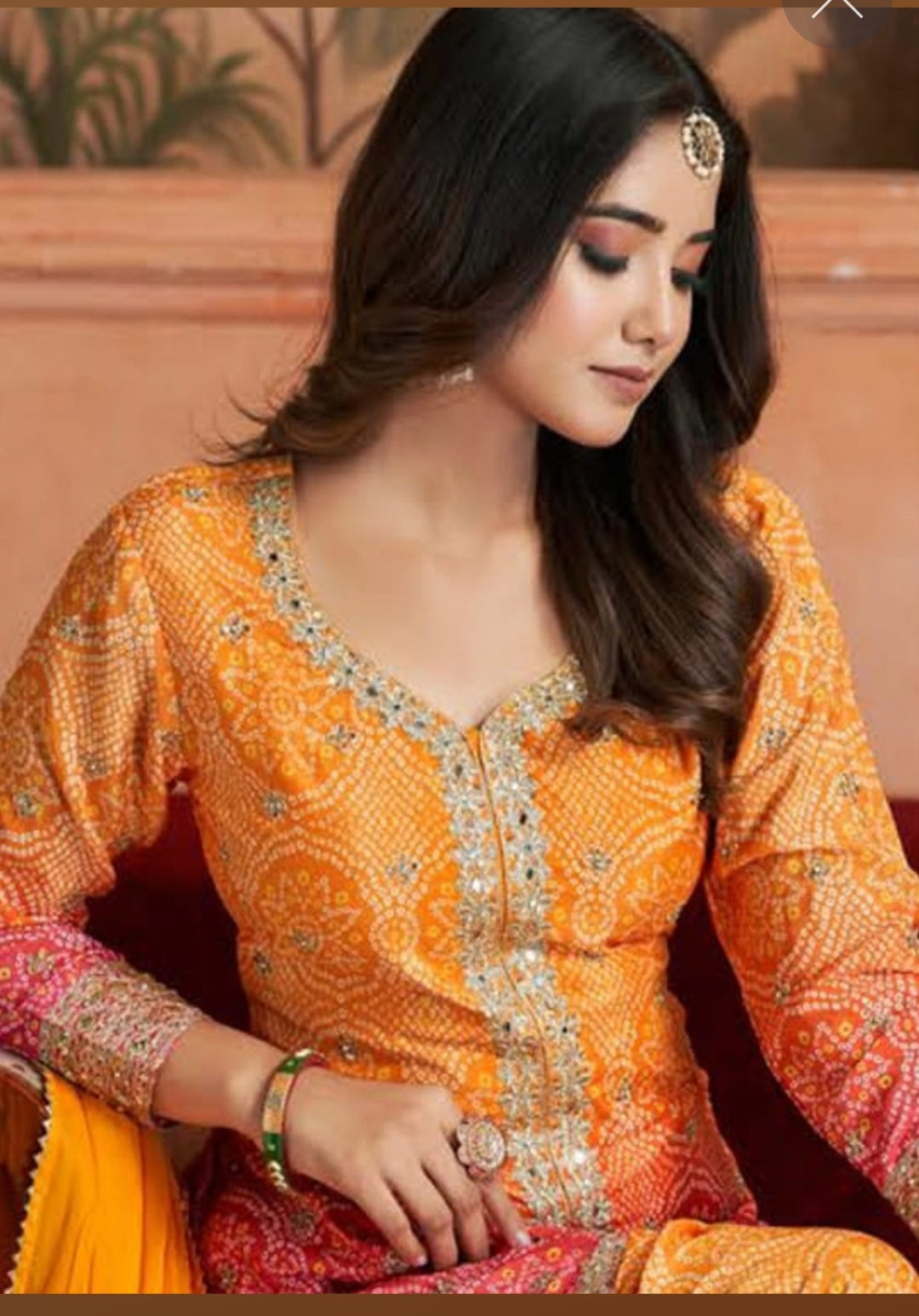 Chinnon Fabric Bandhej Print Heavy Palazzo Kurta Set