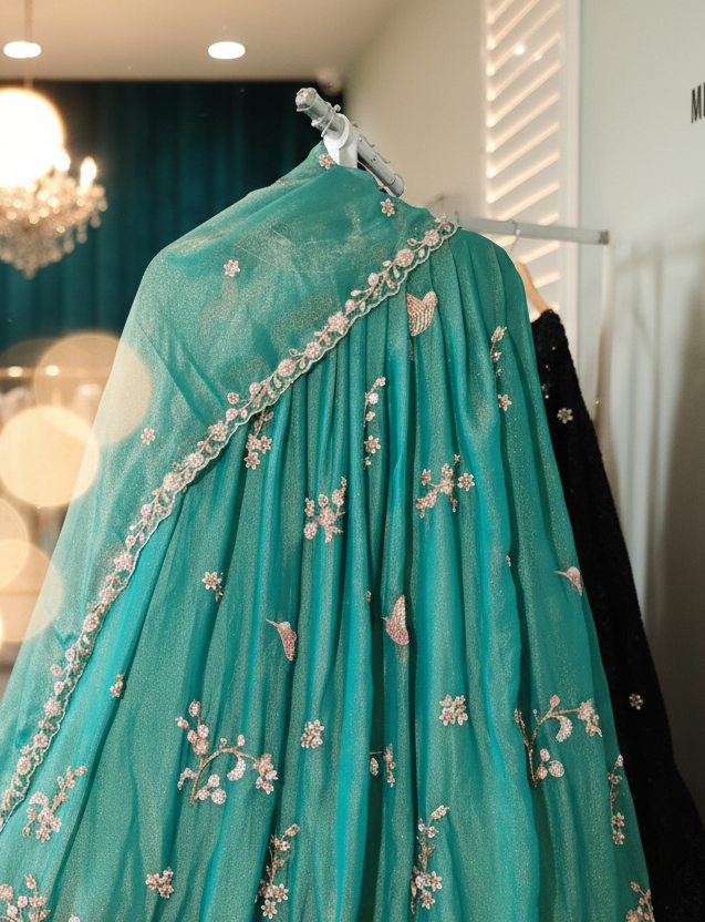 Teal Handwork Embroidered Lehenga Set