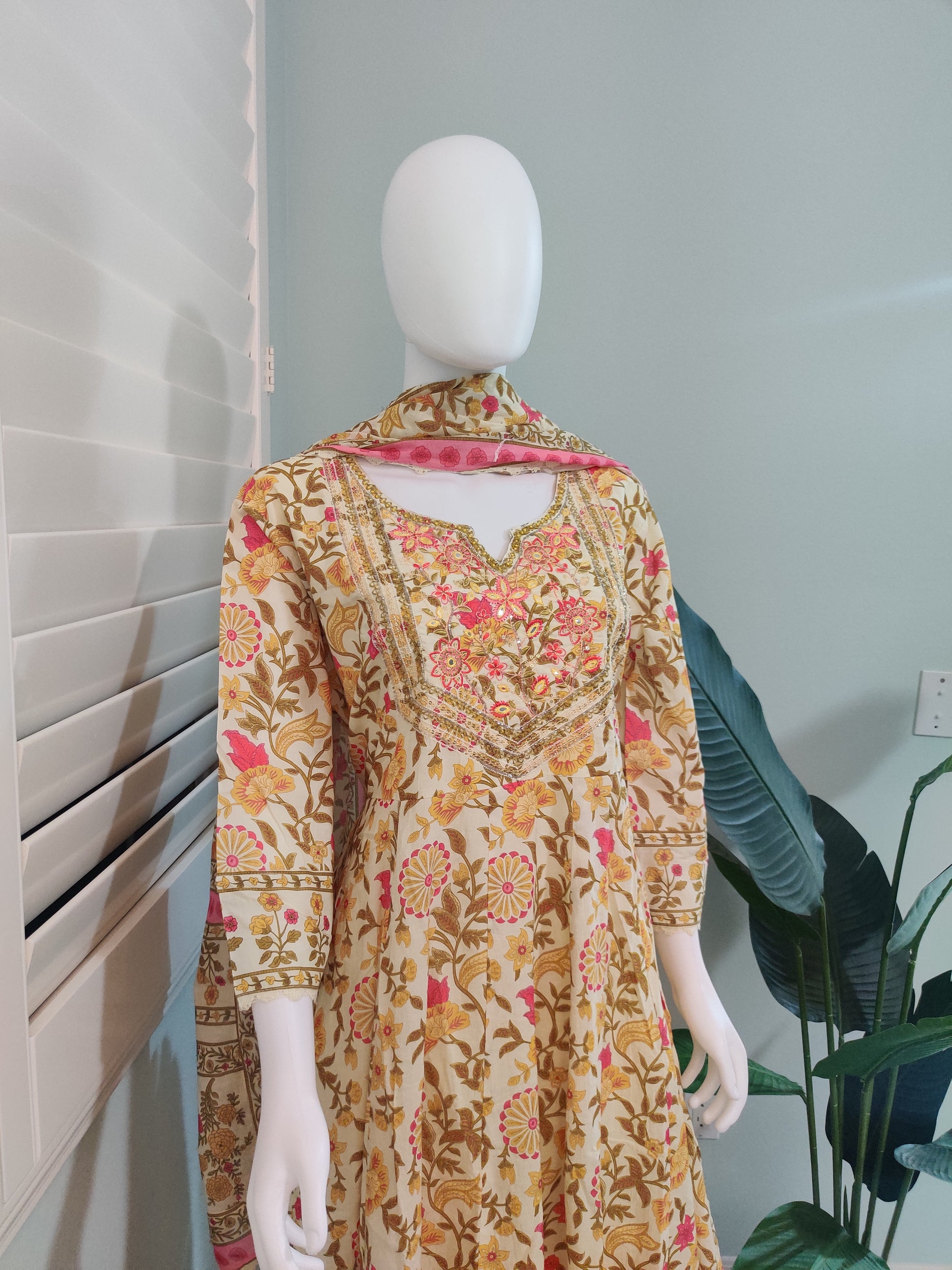 Cotton Floral Anarkali Kurta Set — Breezy, Graceful, Timeless