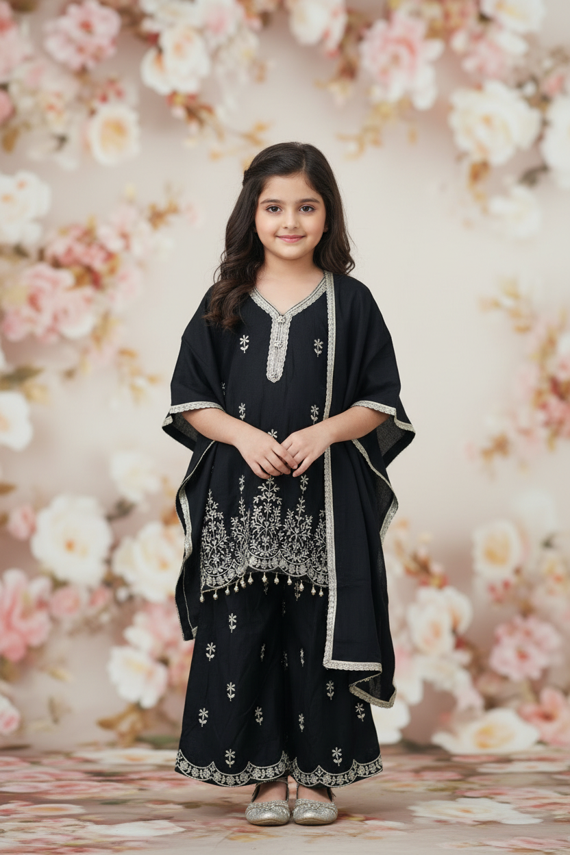 Black Cotton Kurta Plazzo set for girls