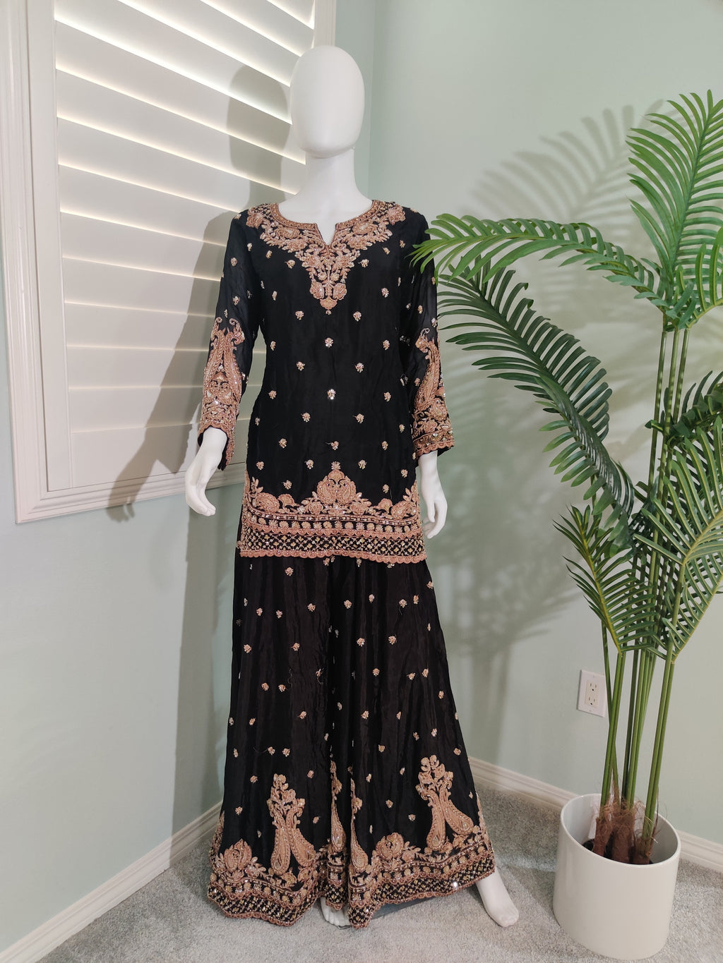 Black Handwork Embroidered Wedding Wear Plazzo Suit