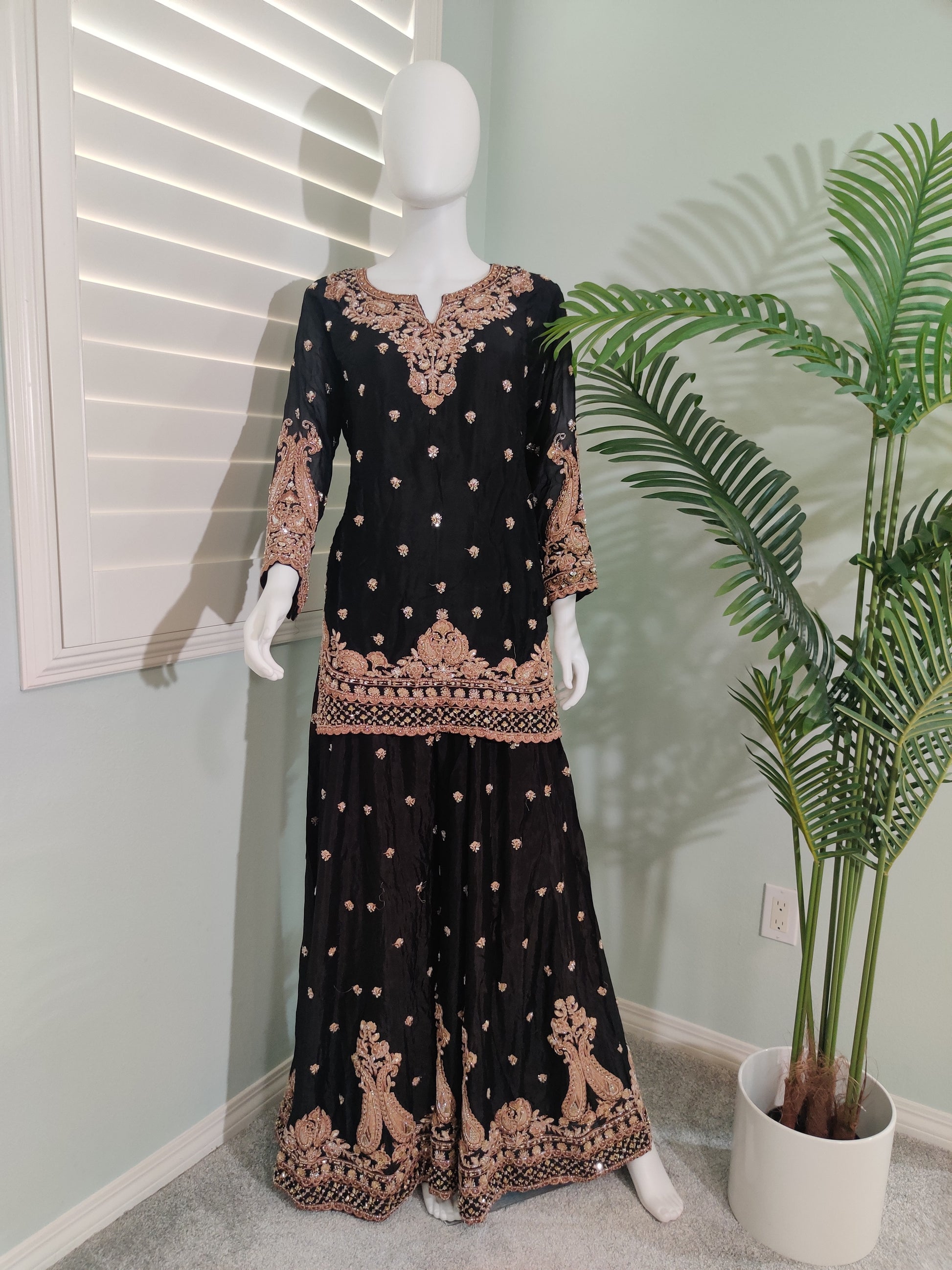 Black Handwork Embroidered Wedding Wear Plazzo Suit