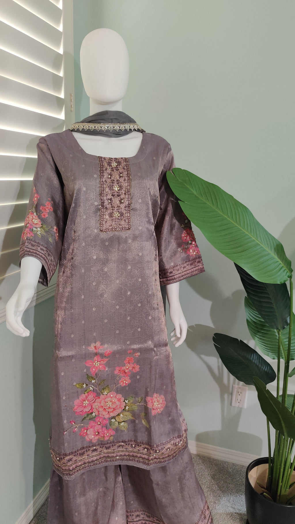 Grey Plazzo Kurta Set in Plus Size