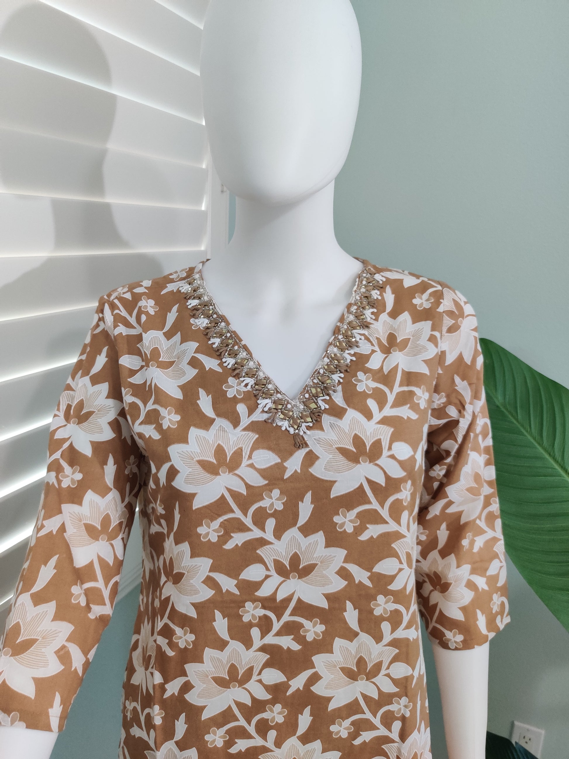 Beige Summer Wear Cotton Kurta Set