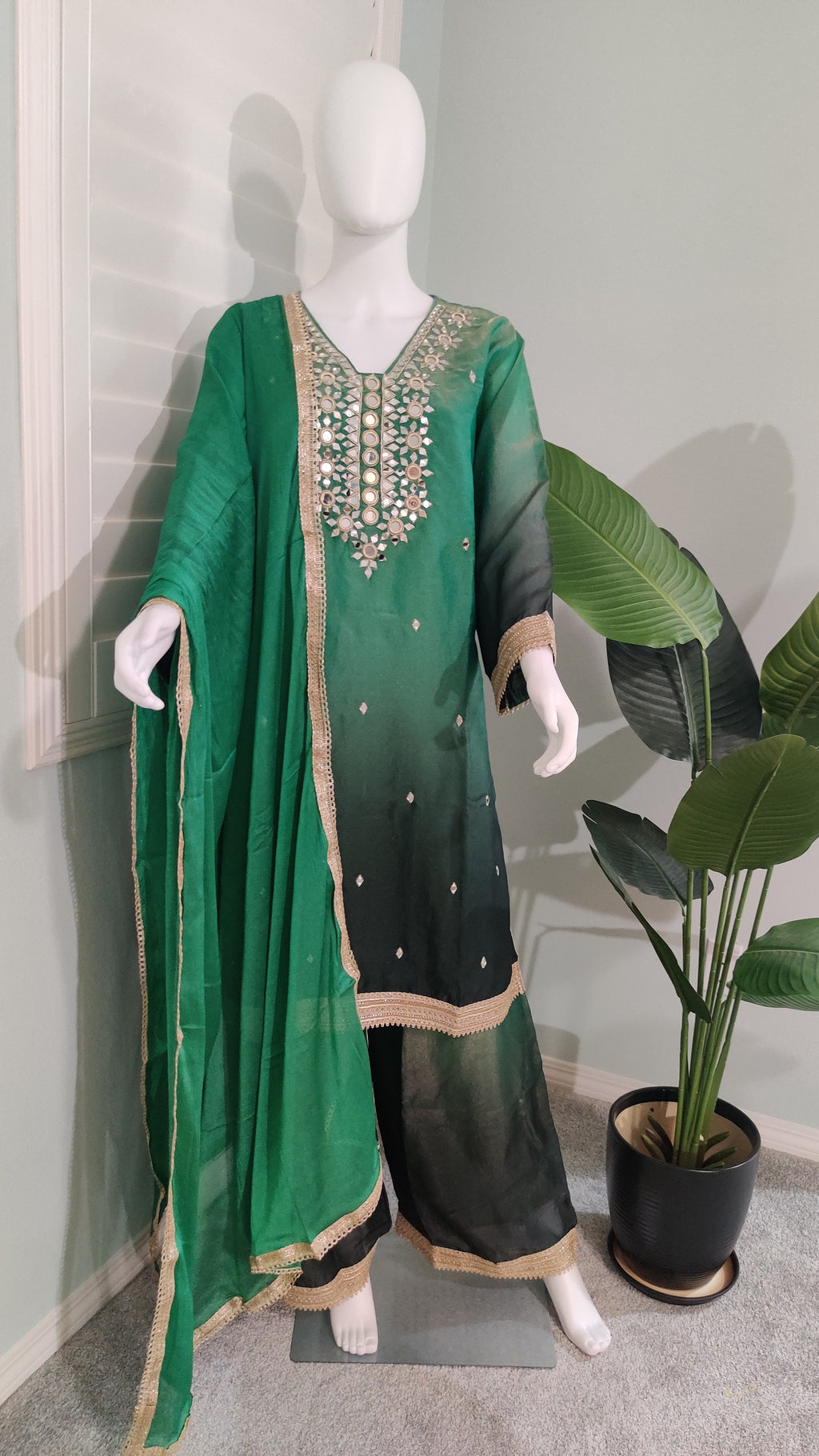 Shimmer Tissue Based Mirror Work Plazzo Suit Plus Size