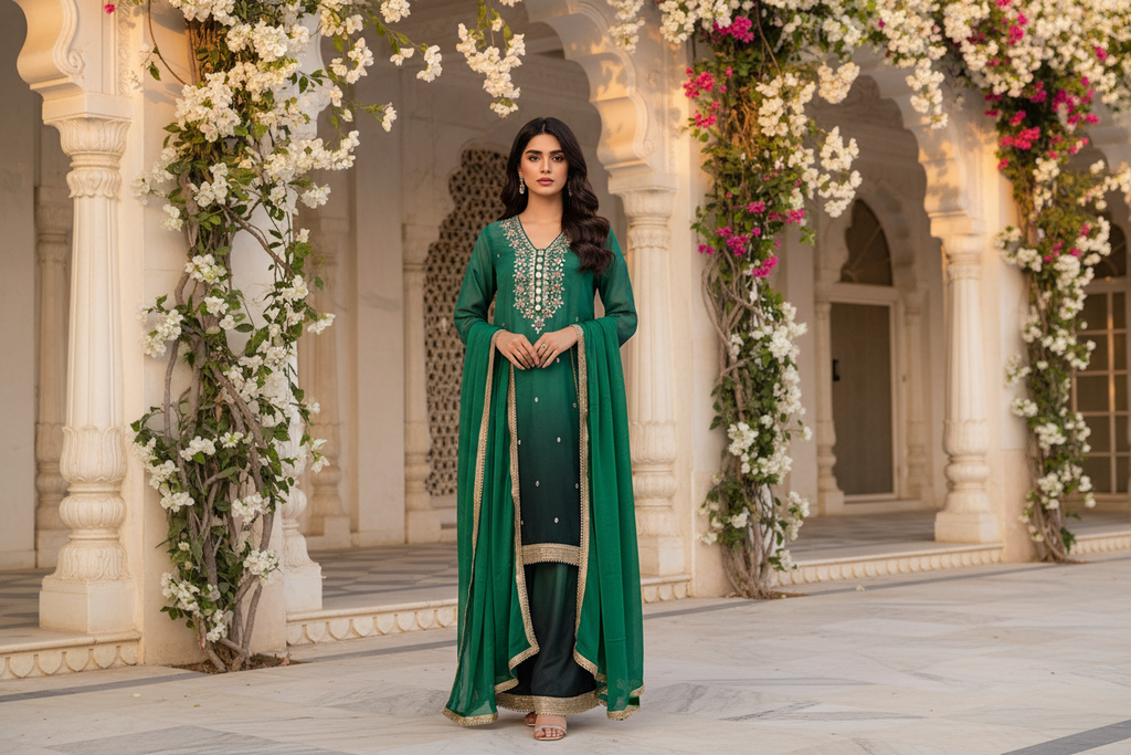 Shimmer Tissue Based Mirror Work Plazzo Suit Plus Size