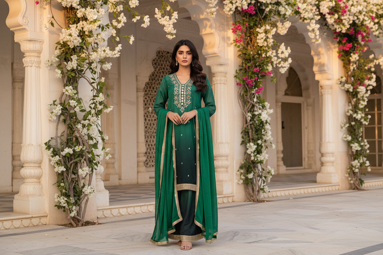 Shimmer Tissue Based Mirror Work Plazzo Suit Plus Size