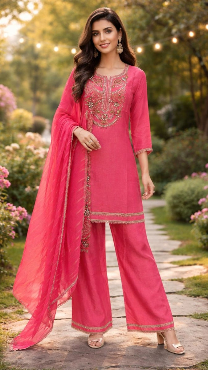 Pink Tissue Shimmer Kurta Set