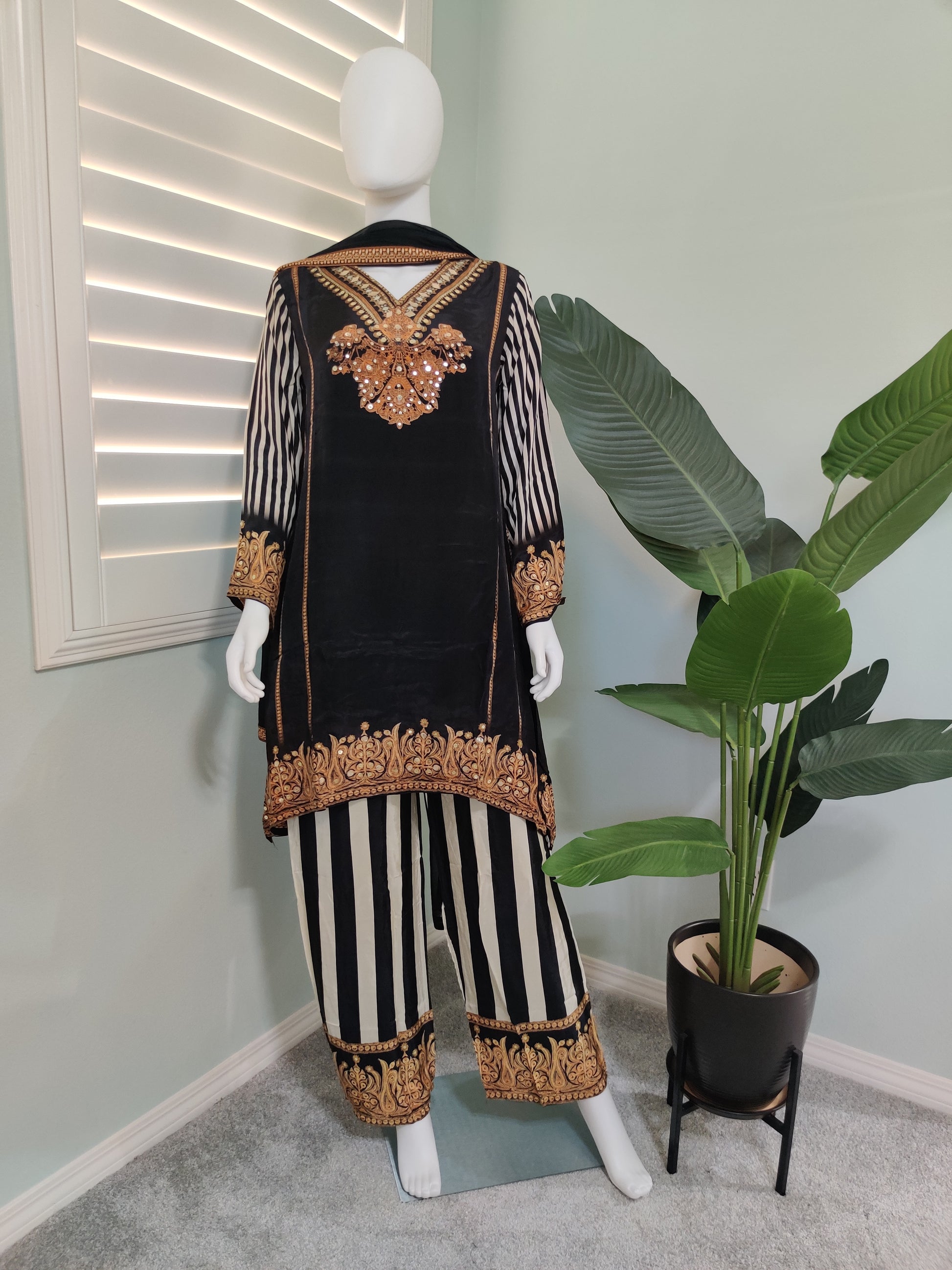 Radiant Regal: Black Crepe Silk Palazzo Kurta Set