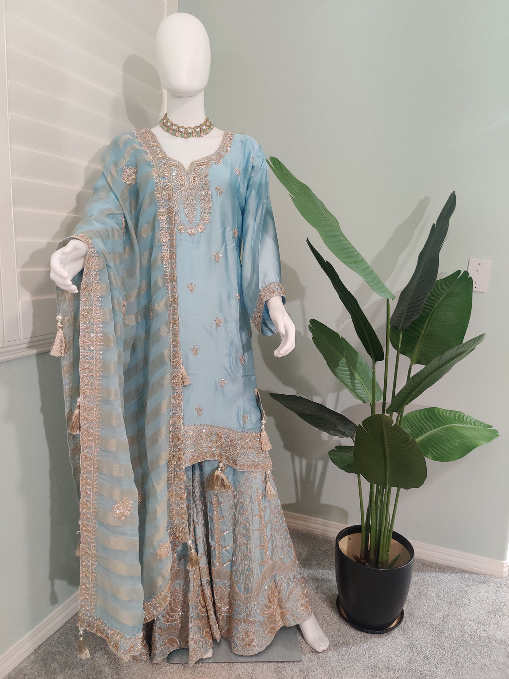 ✨ Silk Zari Embroidered Plazzo Kurta Set — Luxe & Regal