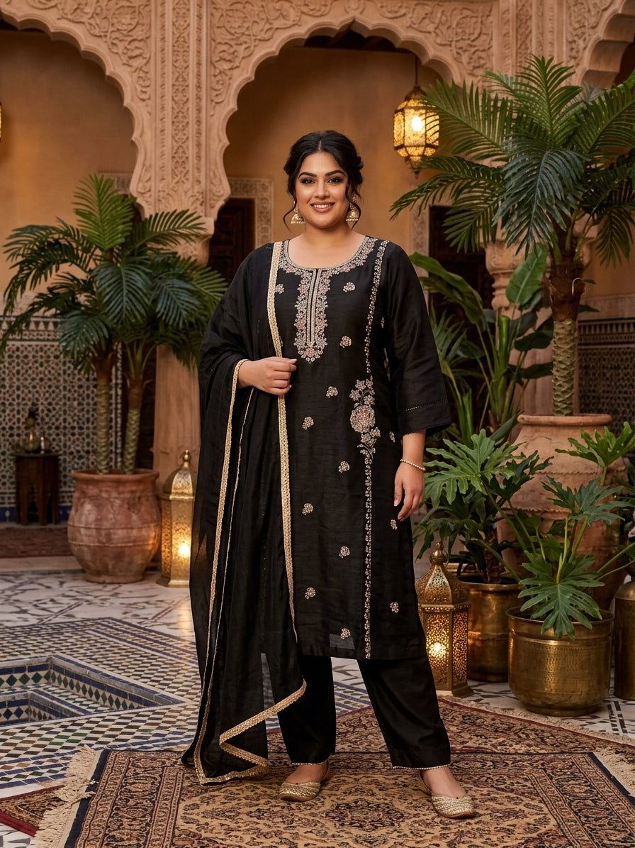 Elegant Fendy Silk Handwork Embroidered Kurta Set (Plus Size)