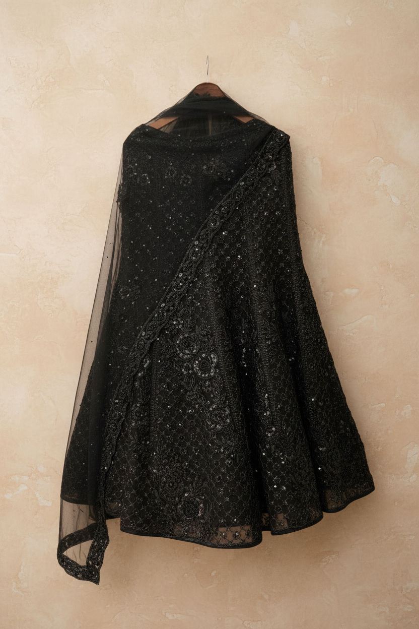 Black Hand Embroidered Lehenga Set