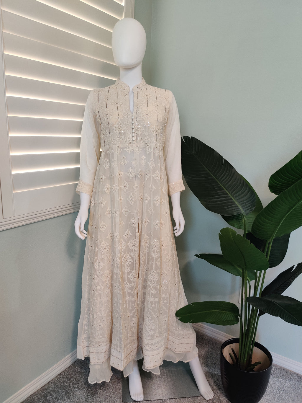 Cream Chikankari Embroidered Palazzo Kurta Set