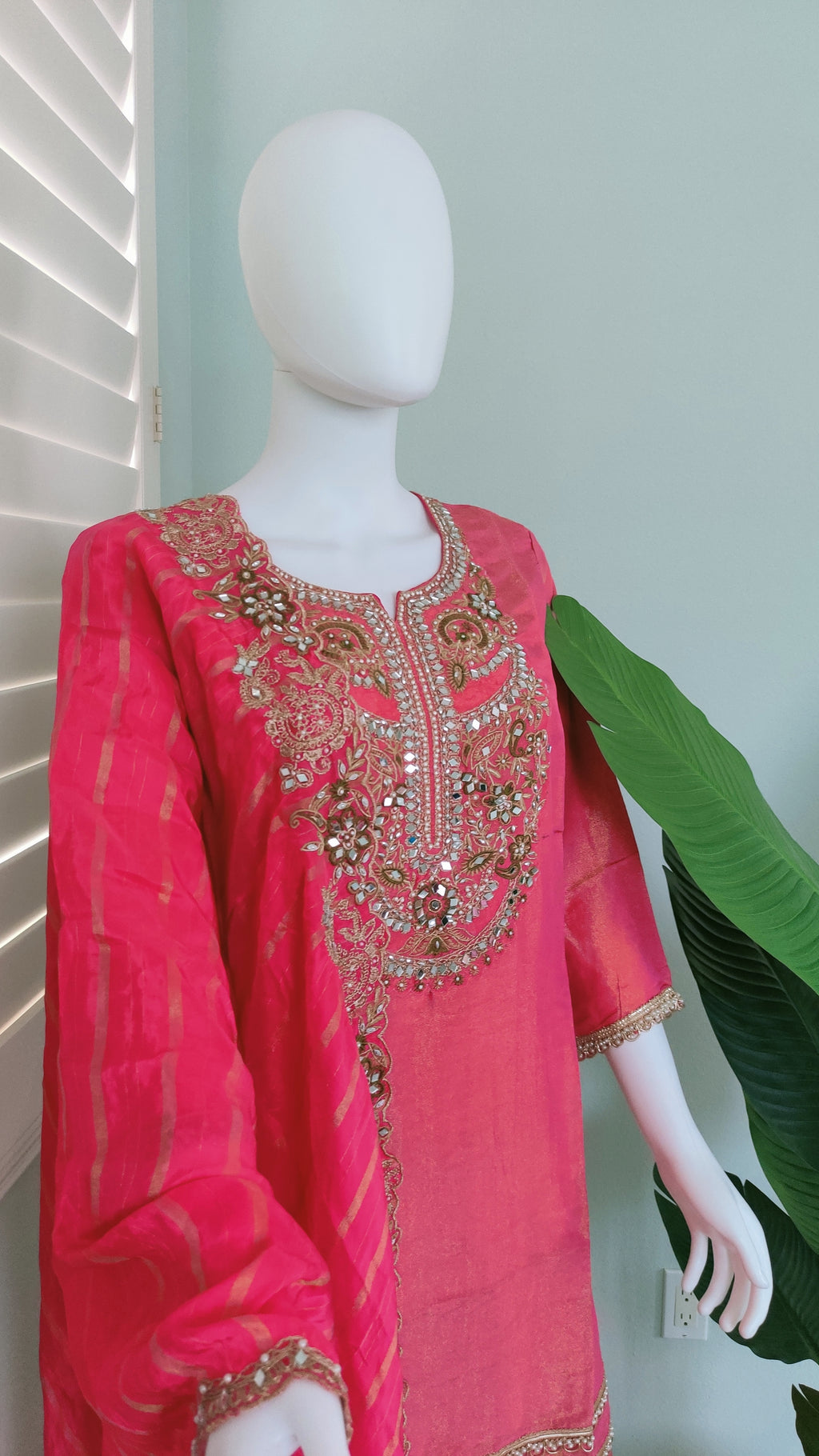 Pink Tissue Shimmer Kurta Set