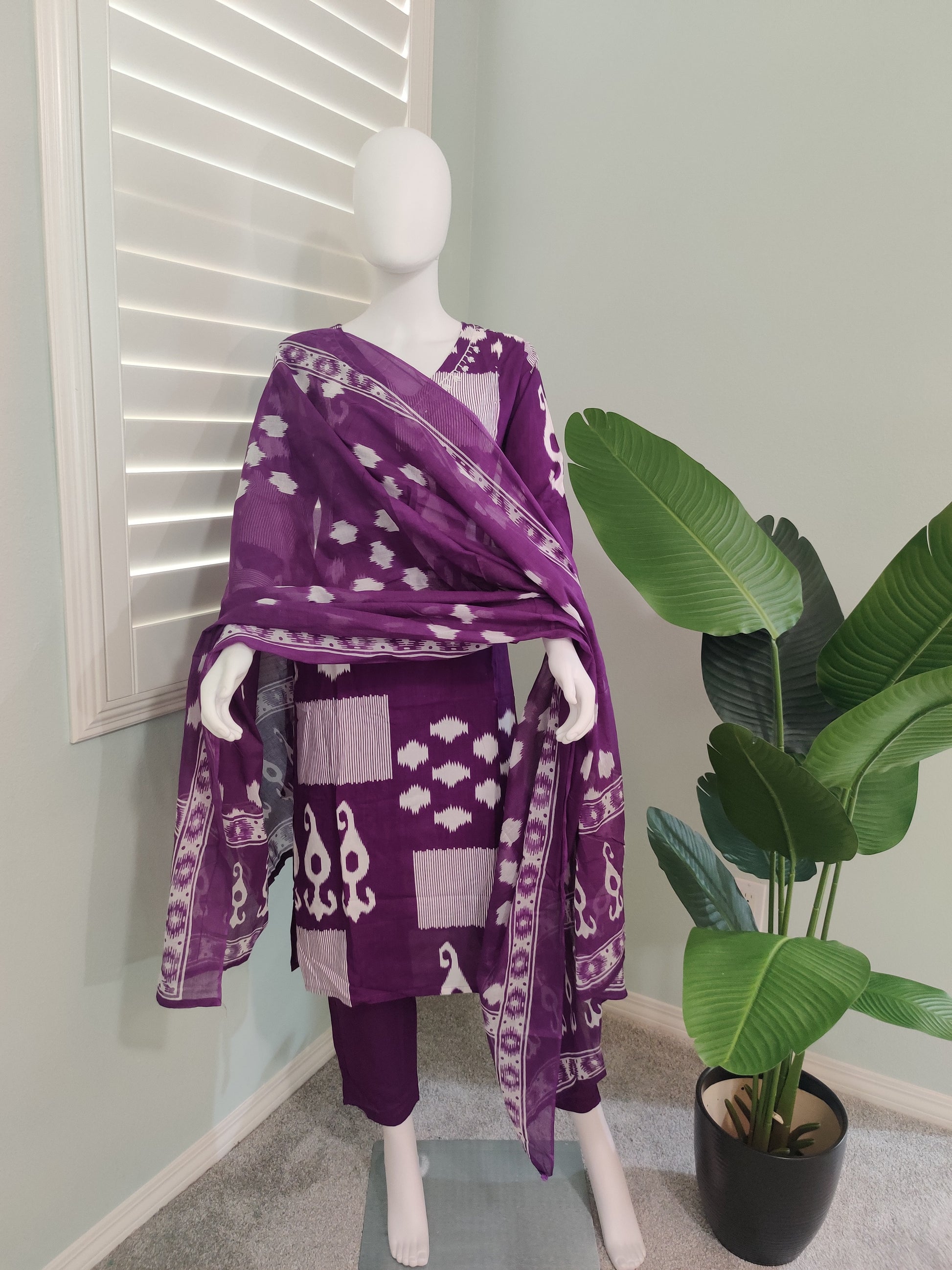 Purple Digital Print Cotton Kurta Set