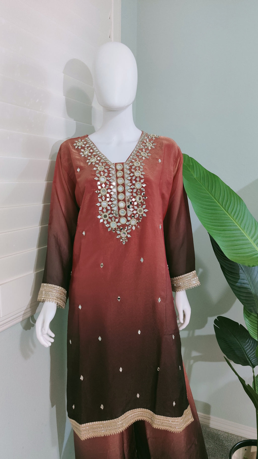 Shimmer Tissue Based Mirror Work Plazzo Suit Plus Size