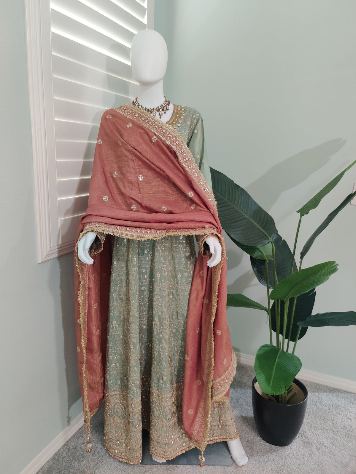 Pastel Green Party Wear Anarkali Kurta with Dupatta