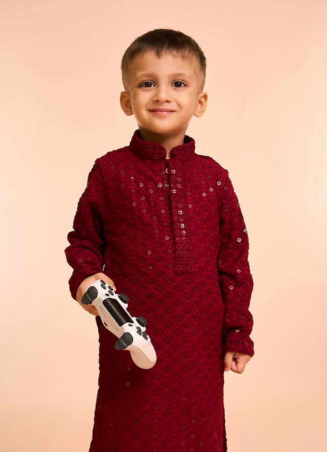 Maroon Lakhnavi Boys Kurta Pajama Set