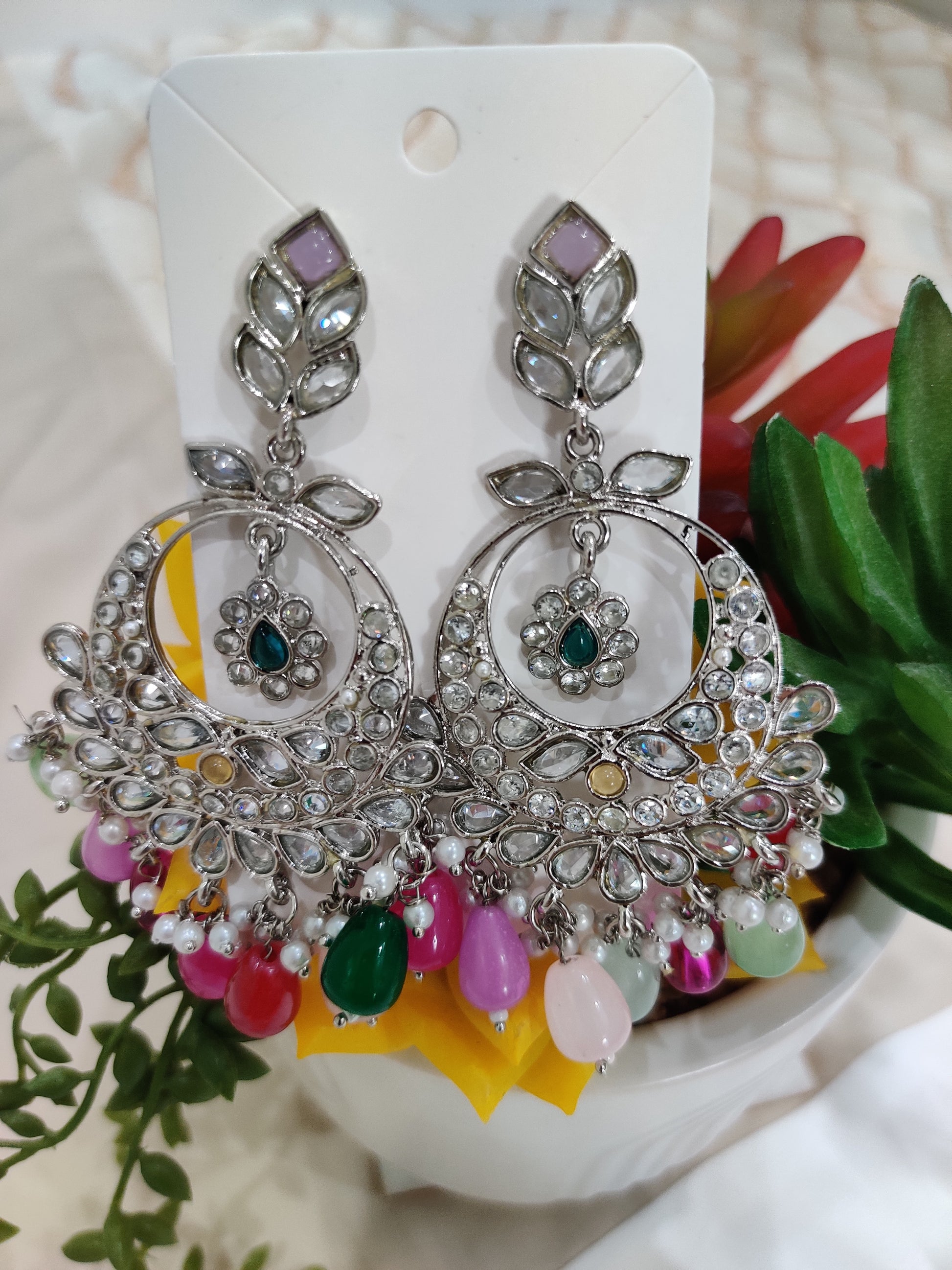 Crescent-Shaped Earrings in Three tones (Gold, Silver and Multicolored)