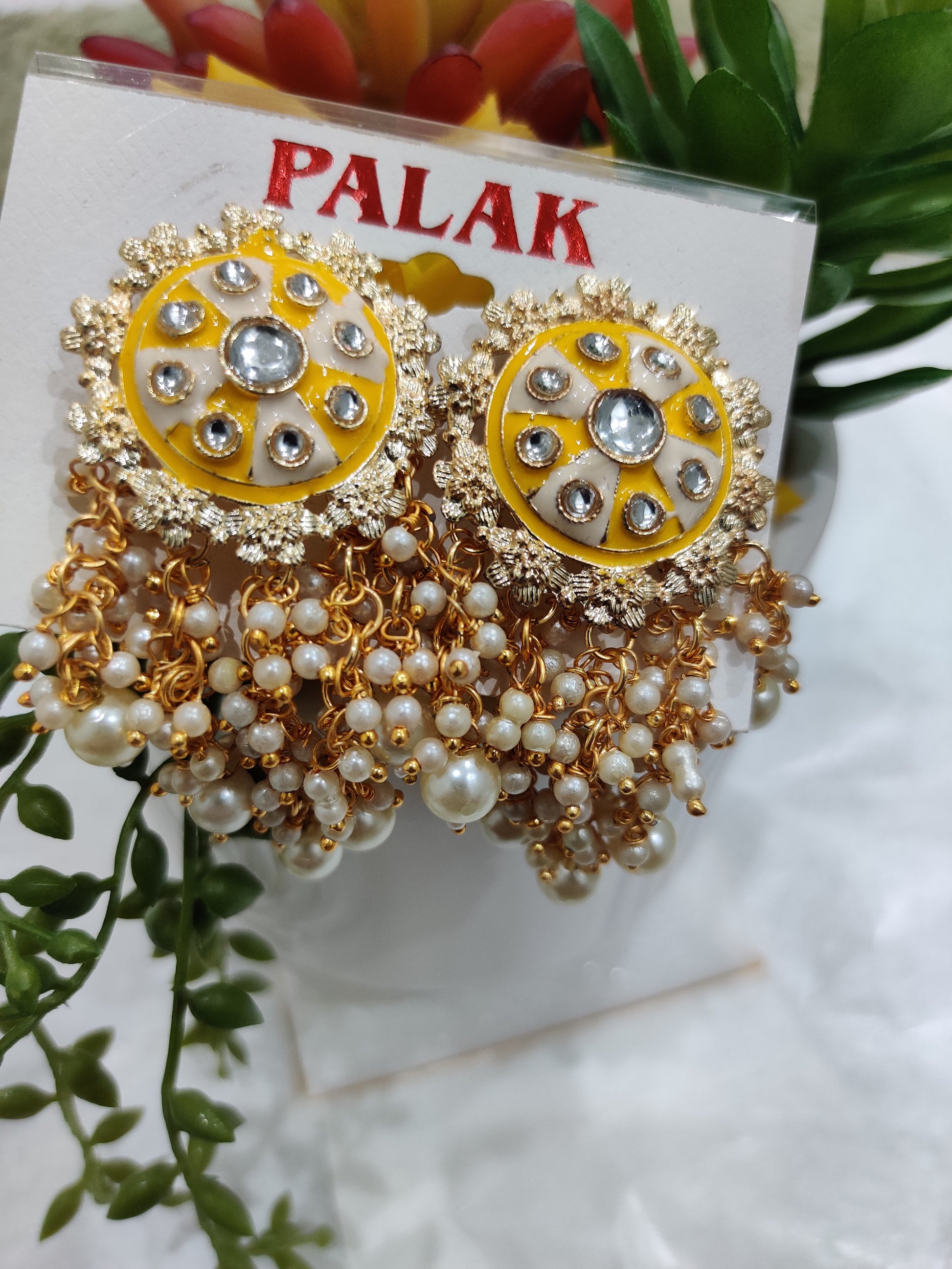 Grey Kundan Stud Earrings with Pearl Drops