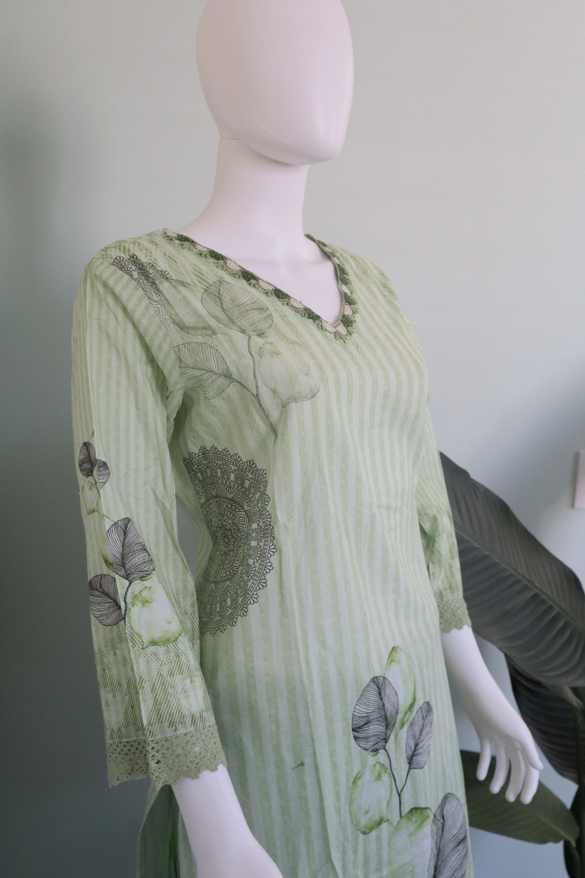 Light Green Digital Print Cotton Kurta Set