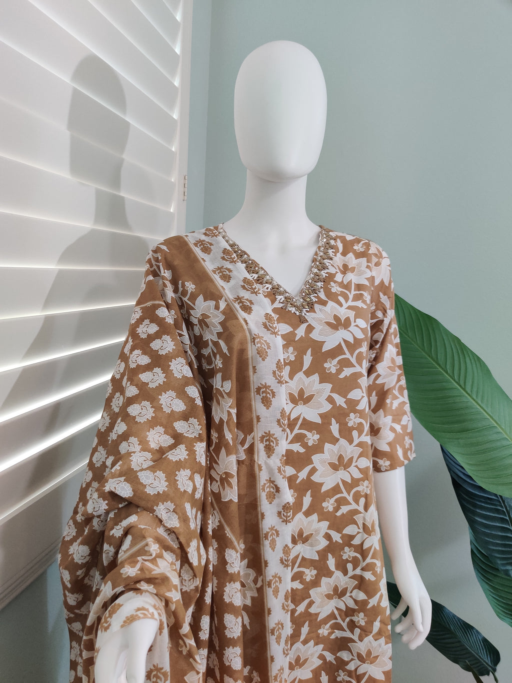 Beige Summer Wear Cotton Kurta Set