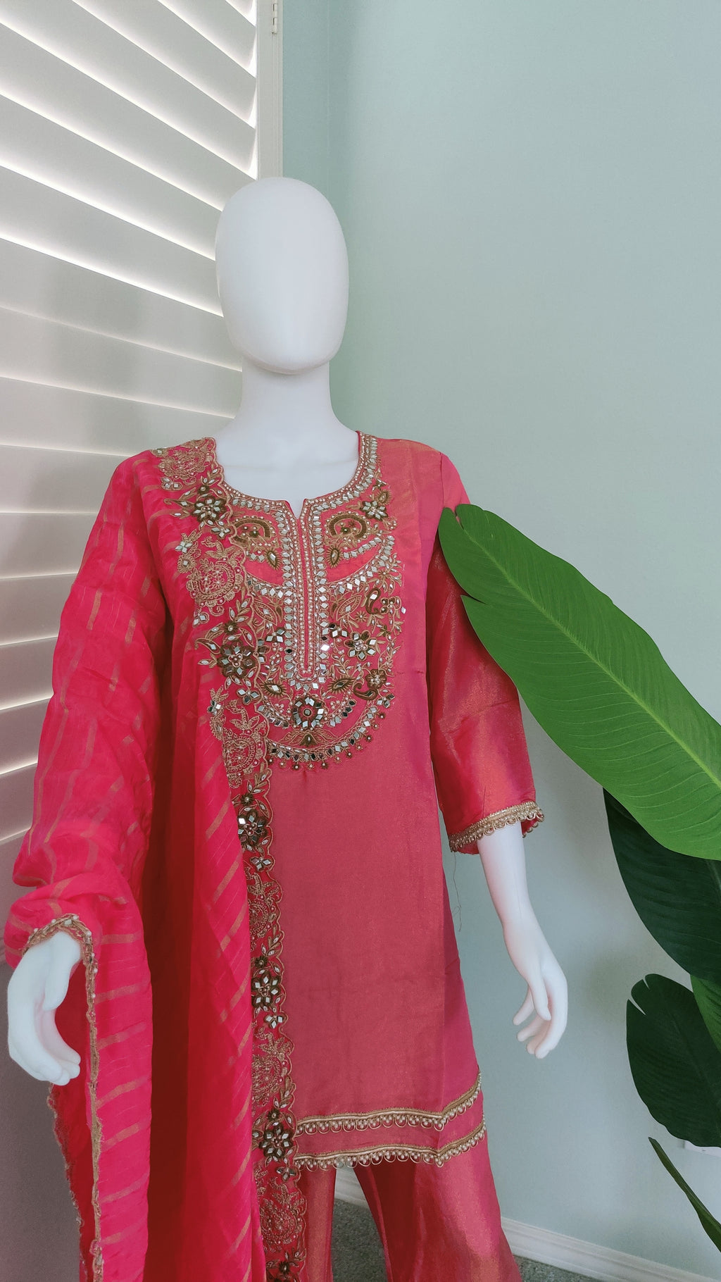 Pink Tissue Shimmer Kurta Set
